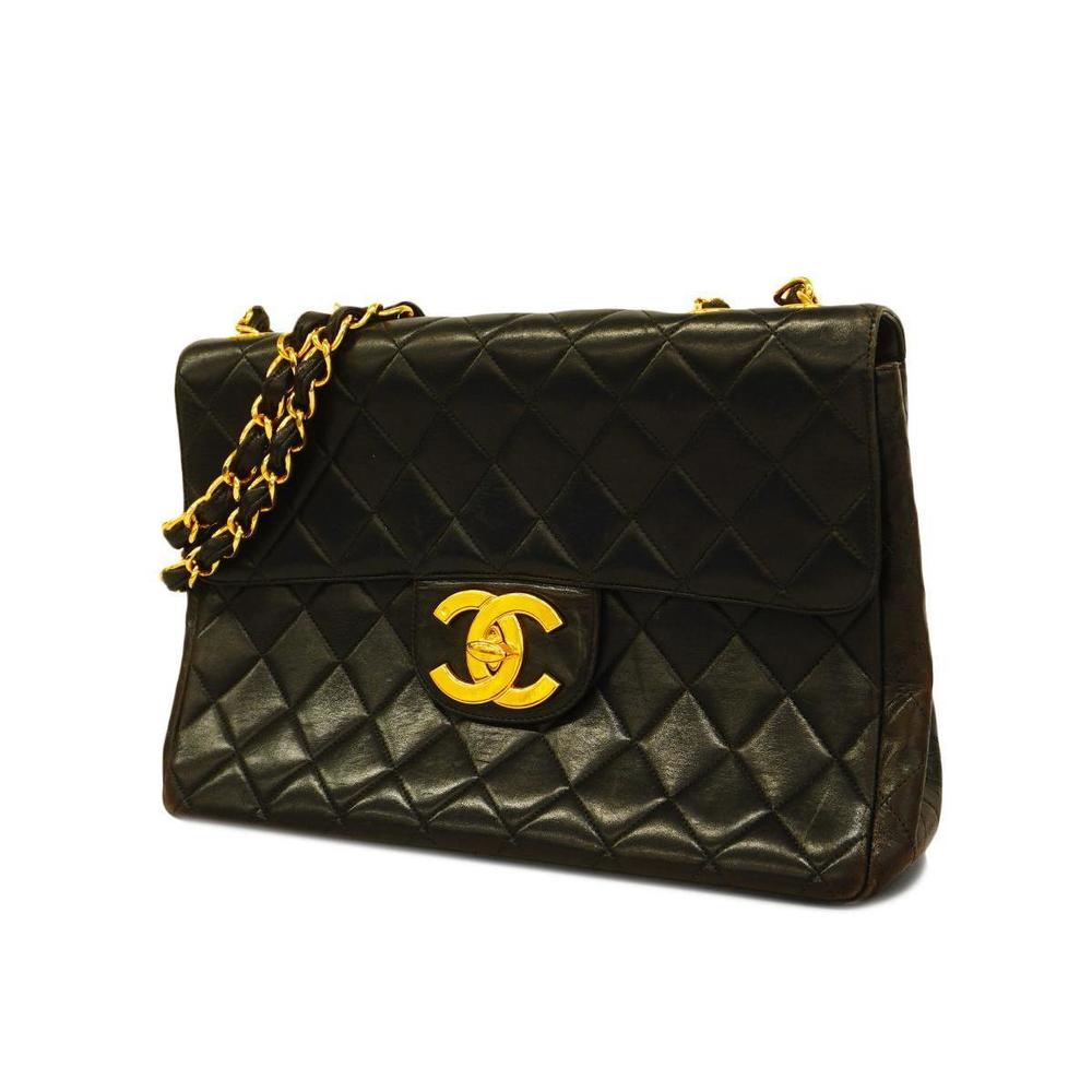 Chanel Big Matelasse W Chain Lambskin Shoulder Bag Black